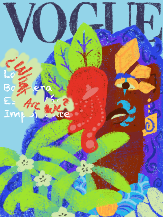 An appropriation of a Vogue magazine cover. The final piece illustrates a superficial commentary on the concept of race within Honduras.