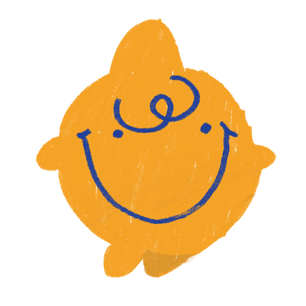 Yellow star with rounded edges and points with a mischievous look on their face
