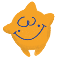 Yellow star with rounded edges and points with a mischievous look on their face