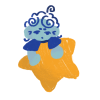 Blue star child resting on a yellow star